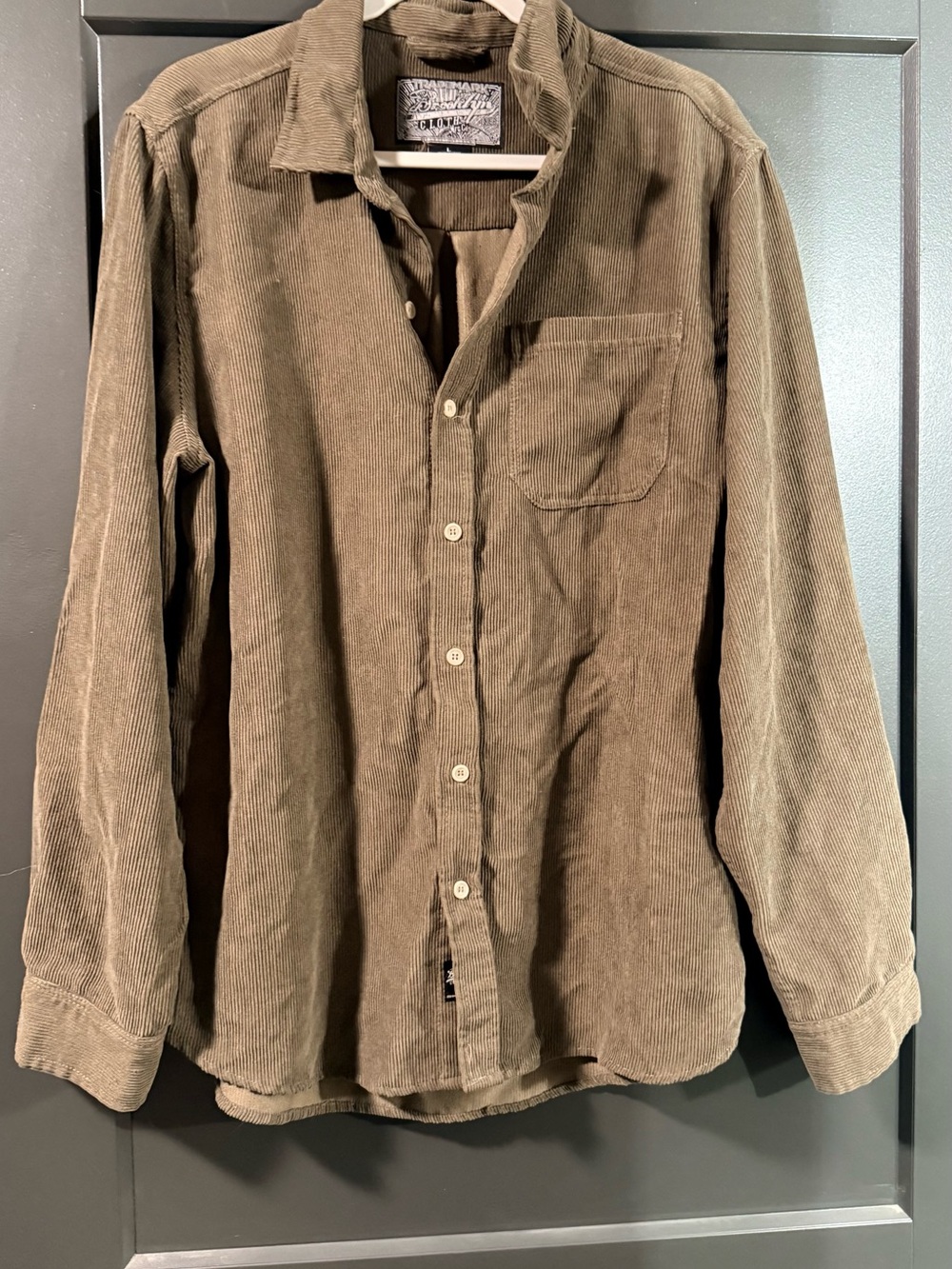 Brooklyn Cloth Men's Brown Corduroy Long Sleeve Button Down Shirt Size L
